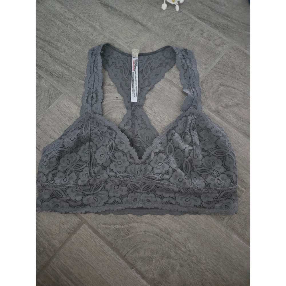 Intimately Free People Galloon Lace Bralette Gray Racerback V-Neck Small